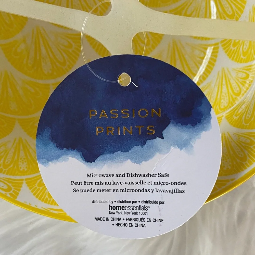 Lemon Pattern Ceramic Serving Bowls - Yellow & Blue (Set of 4) New